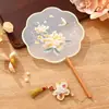 Leque infantil bordado frente e verso estilo tradicional, leque de dança de verão com borlas, leque para traje antigo feminino Hanfu cheongsam