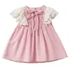 Vestido Rosa Dulce Estilo Coreano para Niñas Verano 2026 Ropa Infantil Vestido Princesa de Encaje con Mangas Volantes para Bebé