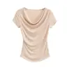 Pura deseabilidad, estilo elegante, camiseta de manga corta multiusos, top corto de verano plisado entallado a la cintura, diseño versátil y elegante, top ajustado