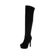 Botas Delgadas Elásticas de Gamuza Simples, Botas Hasta la Rodilla, Botas de Jinete Plegables y de Uso Múltiple, Botas de Plataforma de Tacón Alto para Pasarela