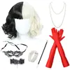 Peluca de Bruja Cruella Blanco y Negro de los Años 20, Set de Collar con Boquilla para Cigarrillo, Guantes, Listo para Disfraz de Estella