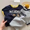 Camiseta de Manga Corta de Verano 2025 Nueva Llegada Tianxiaosi para Niños y Niñas Camiseta de Manga Corta Rayada Bordada Camiseta Simple de Letras para Bebé
