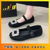 Zapatos Planos de Estilo Novedoso para Primavera 2026, Estilo de Noche, Punta Cuadrada Baja, con Hebilla Cuadrada de Pedrería, Zapatos Mary Jane Retro Franceses para Mujer
