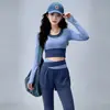 Conjunto de Yoga de Dos Piezas Falsas de Manga Larga para Mujer Pantalones Largos de Cintura Alta de Dos Piezas Falsas Secado Rápido Adelgazante Running Fitness Conjunto de Dos Piezas