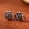 Pendientes de Aleación de Cobre Pendientes de Plata de Tíbet Pendientes de Uso Rudo Pendientes de Estilo Étnico Retro Pendientes Elegantes Exquisitos Estilo Antiguo para Mujer