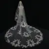 Vestido de Novia con Cola Larga, Velo de Novia con Apliques de Encaje, Tocado de Novia, Velo Largo de Una Sola Capa Estilo Bosque Venta al Por Mayor