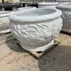 Tanque de Peces de Piedra Mármol Blanco, Tanque de Piedra para Estanque de Peces Loto en el Patio, Adorno de Tanque de Agua Redondo de Piedra Tallado a Mano