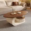 Mesa de centro oval em noz-claro de luxo leve estilo italiano para sala de estar, adequada para apartamentos pequenos, modelo novo minimalista moderno