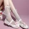 Meias Finas de Renda para Primavera e Verão Meia-Calça Média Estilo Lolita Retrô Japonês Jk com Laço e Design de Malha Diamante