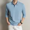 Camisa polo de algodón con tejido de canalé y manga larga para hombre, nuevo estilo otoño 2026, camiseta casual de negocios bordada para hombre