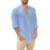 2026 Amazon Wish Aliexpress Cardigan de Lino Nuevo para Hombre Europeo y Americano Camisa Casual de Color Sólido con Cuello Mao de Manga Larga