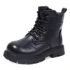 Botas tipo Martin para Niños Estilo Otoño/Invierno Calientes con Felpa Botines Cortos para Niños y Niñas Botas de Cuero Estilo Británico Negro Botas con Suela Suave Antideslizante
