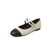 Zapatos Mary Jane de piel de vacuno a doble botonadura con tacón plano y puntera redonda, nuevos para la primavera de 2025, zapatos de una sola capa totalmente de cuero para mujer