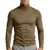 Camiseta básica de cuello alto para hombre transfronteriza, top elástico ajustado estilo europeo y americano, camiseta de manga larga cálida versátil de color liso para otoño e invierno