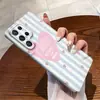 Funda protectora retro inglesa de corazón con rayas azules para Samsung Galaxy S24 Ultra, personalizable con tu propio diseño