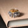 Venta al por mayor de joyería de moda en plata esterlina S925 para hombres y mujeres, anillo de apertura con mantra de seis palabras en plata tailandesa retro para pareja