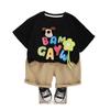 Roupas de verão para meninas, conjunto de duas peças, estilo estrangeiro, para bebês de 1 a 3 anos, roupas de verão para crianças, casual, de manga curta