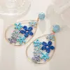 Pendientes de Rafia Calados con Forma de Flor Transfronterizos, Pendientes Exagerados Hechos a Mano con Forma de Lágrima, Accesorios para Orejas Estilo Vacaciones en la Playa