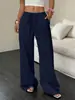 Pantalones Casuales de Pierna Ancha para Mujer de Color Sólido con Textura, Cintura Nudada y Bolsillo Diagonal, Novedad Verano 2026 Transfronterizo