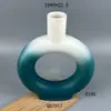 Vaso de cerâmica verde escuro degradê, vaso de flores estilo ins nórdico com gargalo reto e design oco circular, vaso com esmalte degradê, ornamento para decoração de casa
