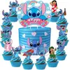 25 Piezas Venta Caliente Stitch Dibujos Animados Decoración de Cumpleaños Festival Fiesta Infantil Tarjeta Inserto para Pastel Venta al por Mayor