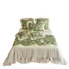 Juego de Colcha de Verano de 4 Piezas Estilo Bosque Femenino 60S Tencel, Sábana, Cubre Cama, Fresco y Sedoso, Borde Floral Fresco, Colcha de Aire Acondicionado