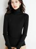 Delgada camiseta de punto corta de otoño e invierno para mujer, tipo lana fina, entallada, con cuello alto, elástica, de color sólido