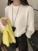 Suéter Jersey de Piel de Visón Amarillo Yema de Huevo para Mujer, Nuevo Estilo Otoño/Invierno, Cuello Redondo, Corte Holgado, Suéter de Punto Suave y Grueso