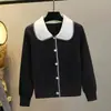 Chaqueta cárdigan de solapa para mujer, nueva de primavera y otoño, prenda exterior versátil, ajuste ceñido, cuello de muñeca, suéter de punto, top, estilo coreano
