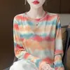 Suéter de Punto Delgado con Mangas Largas Estampado para Mujer, Ajuste Delgado, Sensación Fresca, Cuello Redondo, Estilo Chino Nuevo