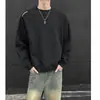 Moletom masculino gola redonda 2026, nova coleção de primavera, pulôver casual liso, manga longa, vestuário masculino, branco e cinza