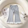 Pantalones acampanados con volantes estilo coreano para bebé niña, pantalones de punto elástico para niños pequeños, leggings de primavera y otoño para niños
