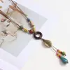 Hoja de Huai Dispersa y Exuberante Estilo Étnico Ping An Kou Colgante Collar con Borla para Mujer Estilo Antiguo Cadena Larga Ajustable para Suéter