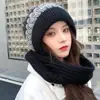 Gorro de Lana Tejido Cálido para Otoño e Invierno para Mujer, Gorro con Protección para los Oídos para Mamá Ciclista, Gorro Integrado con Bufanda, A Prueba de Frío