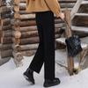 Sudu Nova Calça Inverno Seda de Amora Fundo Acolchoado Pretas Emagrecedoras Cintura Elástica Forro de Lã Casual Calça Banana para Mulheres