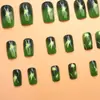 Unhas Postiças Verde Escuro Imitando Pedra Preciosa Starlight Brilhantes, Toque de Luxo Leve de Alta Qualidade, Efeito Iluminador, Estilo Curto, Perfeitas para Pele Amarelada