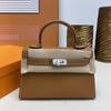 Outlet de Fábrica 2024 Nova Segunda Geração Bolsa Kelly Igual Mini Couro de Vaca EPSOM Estampa de Palma Bolsa de Ombro Portátil