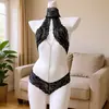 Lingerie Sexy Estilo Novo Transfronteiriço Decote Halter com Strass Removível Macacão Sexy Feminino Renda Transparente Tomara que Caia