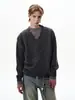 Suéter MRNEARLY estilo americano con media cremallera y efecto desgastado, colección otoño/invierno para hombre, corte holgado y relajado, con un diseño único y elegante