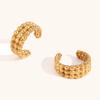 Arete de clip en forma de C de tres filas de cuentas de venta caliente transfronteriza europea y americana, acero inoxidable chapado en oro de 18 quilates, moda simple, arete para combinar con todo