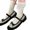 Calcetines de encaje blancos, calcetines de media pantorrilla para mujer, calcetines largos de malla transpirable para verano, estilo ballet, calcetines largos de verano japoneses
