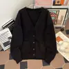 Suéter Cárdigan de Punto con Cuello en V Estilo Coreano de Moda Unisex Versátil Perezoso Neutro Holgado Casual para el Trabajo de Manga Larga Tejido