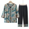 Camiseta de verano de la abuela Conjunto de dos piezas Ropa de verano para madres de mediana edad y ancianas Traje delgado de siete mangas Ropa para ancianos