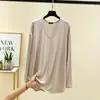 Camisa fina casual de manga longa em modal com gola alta, moda feminina de outono, solta, cor sólida, top de camada interna
