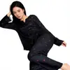 Conjunto de Pijama Feminino Best-Seller Transfronteiriço Europeu e Americano com Estampa de Coração, Seda de Gelo Canelada, Acabamento em Renda e Usável para Mulheres