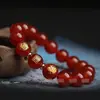 Pulseira de Ágata Natural Vermelha, Amarela, Branca, Verde e Preta com Unicórnio Mítico para Homens e Mulheres, Cinco Elementos (Ouro, Madeira, Água, Fogo, Terra) Contas 8-14mm