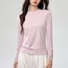 Camiseta de Algodón Peinado de 40 Hilos, Corte Holgado Recto, para Mujer, Cuello Medio Alto, Manga Larga, Camiseta Básica, Color Puro, Versátil, Top Rosa