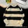 Suéter Listrado Color-Blocked Versátil para Homens e Mulheres, Outono e Inverno Estilo Hong Kong Tendência Solto Casual Suéter de Tricô para Casal