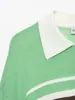 Atacado Outono 2026 Novo Suéter de Malha Feminino Verde Listrado com Gola Lapela Estilo Europeu e Americano 7376