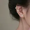 Aretes Largos con Borlas para Mujer, Elegantes Coreanos, Clips para Hueso del Lóbulo de la Oreja Laterales de Celebridad de Internet Sin Perforaciones, Clips para Oreja de Perlas de Diamantes Brillantes Franceses de Moda